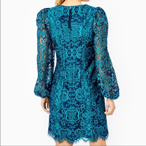 NWT Lilly Pulitzer Georgi Dress Valencia Teal Two Tone Carnival Lace Size 0 - Picture 3 of 12